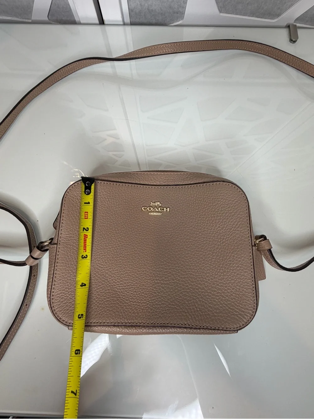 Coach Taupe Crossbody Bag with Burgundy Interior